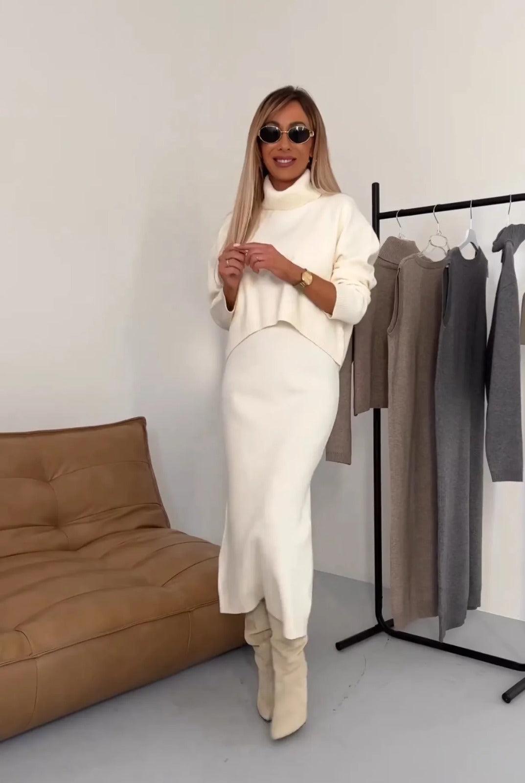 Thalina Two-Piece Knit Set: Dress and Cozy Sweater for Effortless Style