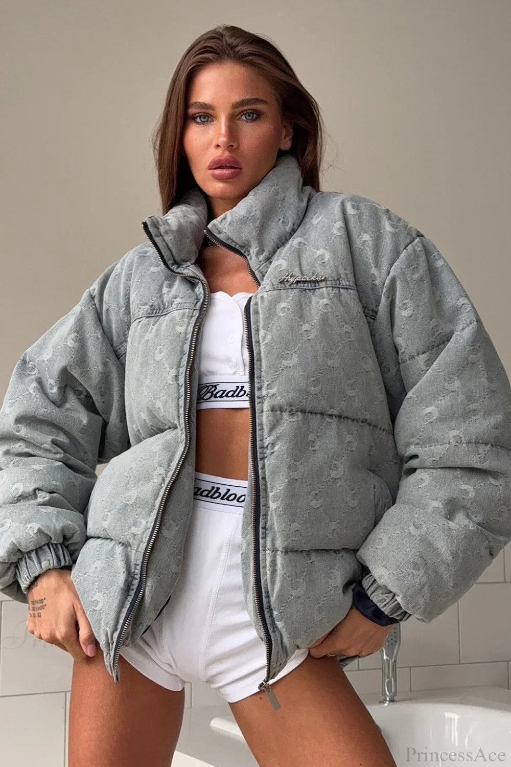 Casual Mao Collar Jacquard Crescent Print Animal Coat