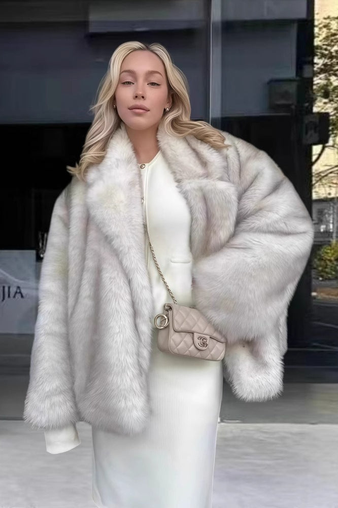 Long Sleeve Faux Fox Fur Coat for an Elegant Style