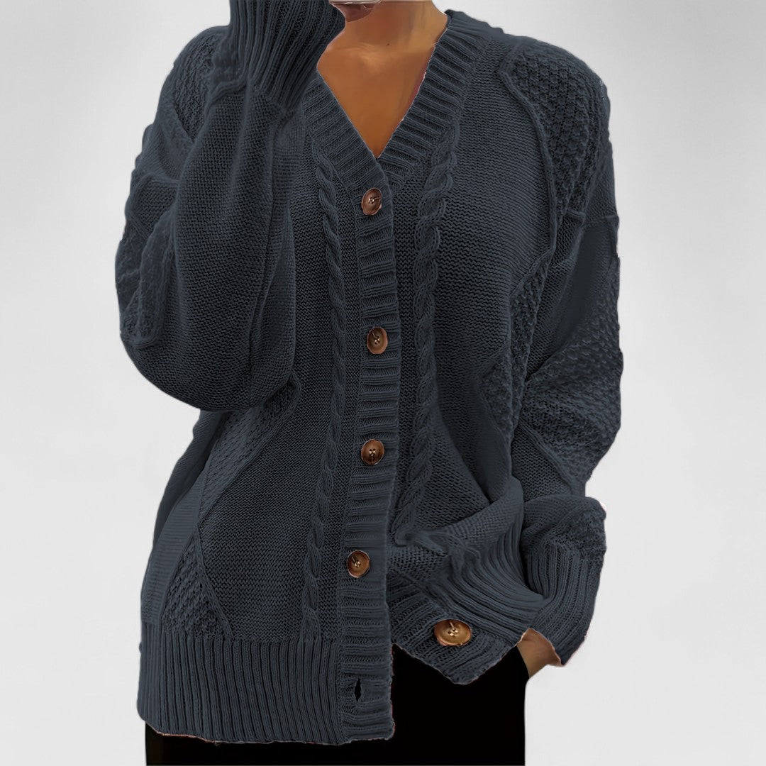 Frida - Sophisticated V-Neck Cardigan for a Chic and Elegant Look