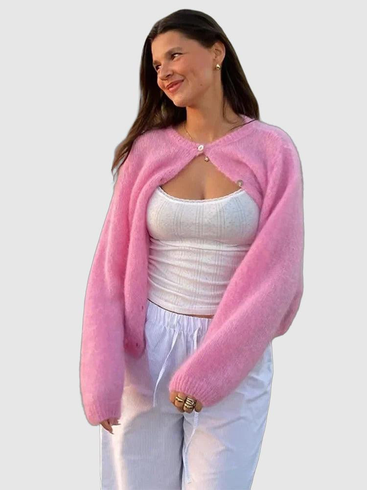 Women's Cozy Fluffy Cardigan in Pastel Pink