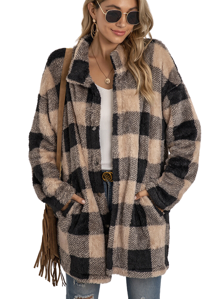 Cozy Plush Plaid Cardigan for Women