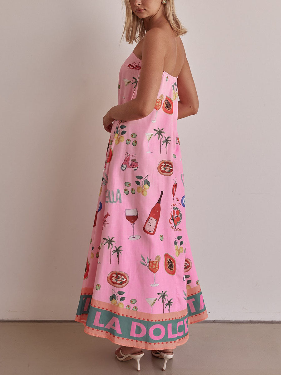 Pink Tube Summer Dress with Vacation Print for a Casual and Trendy Style