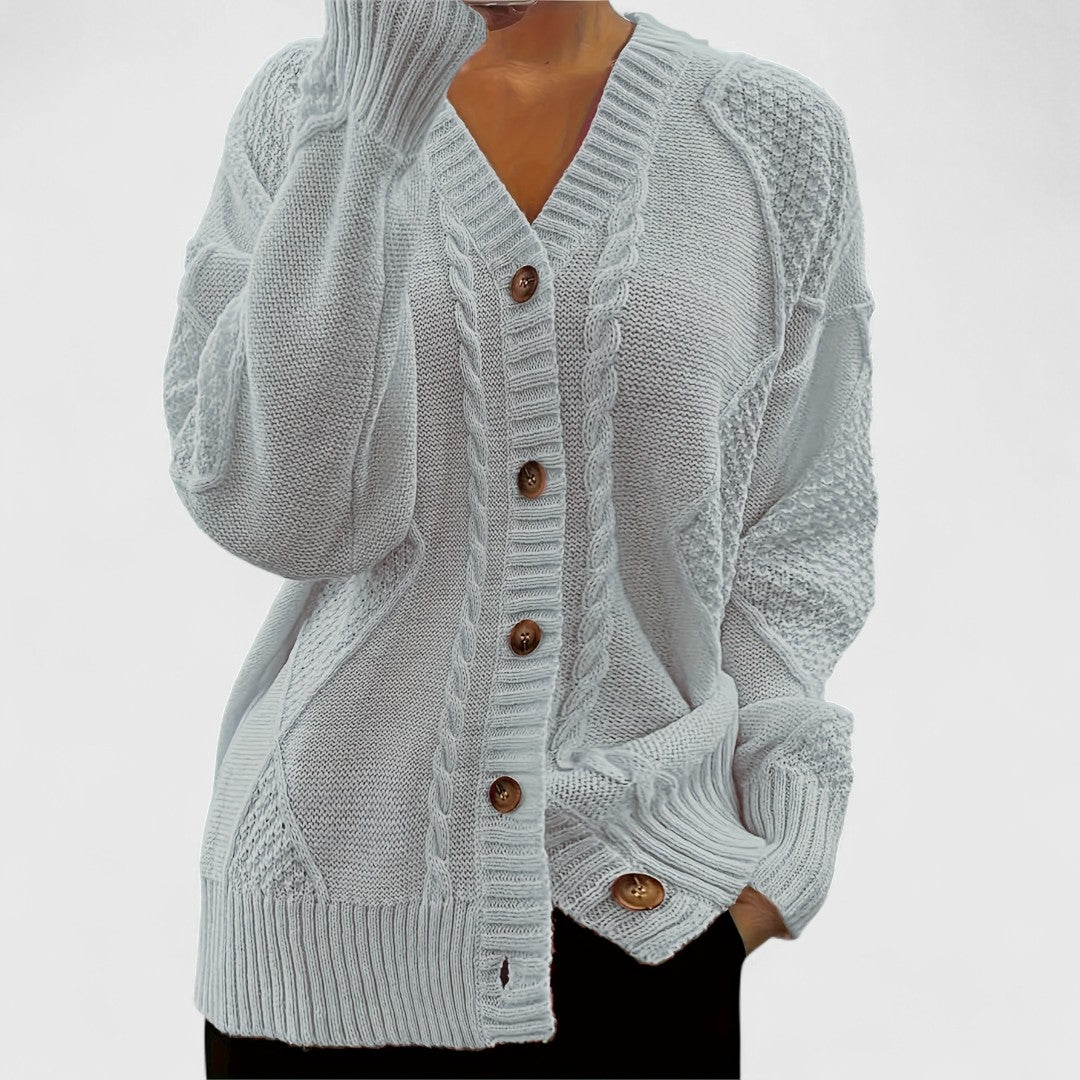 Frida - Sophisticated V-Neck Cardigan for a Chic and Elegant Look