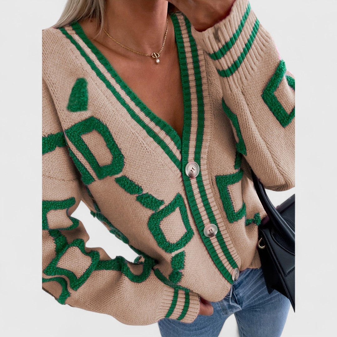 Cristine - Block Knit Cardigan with Elegant Design