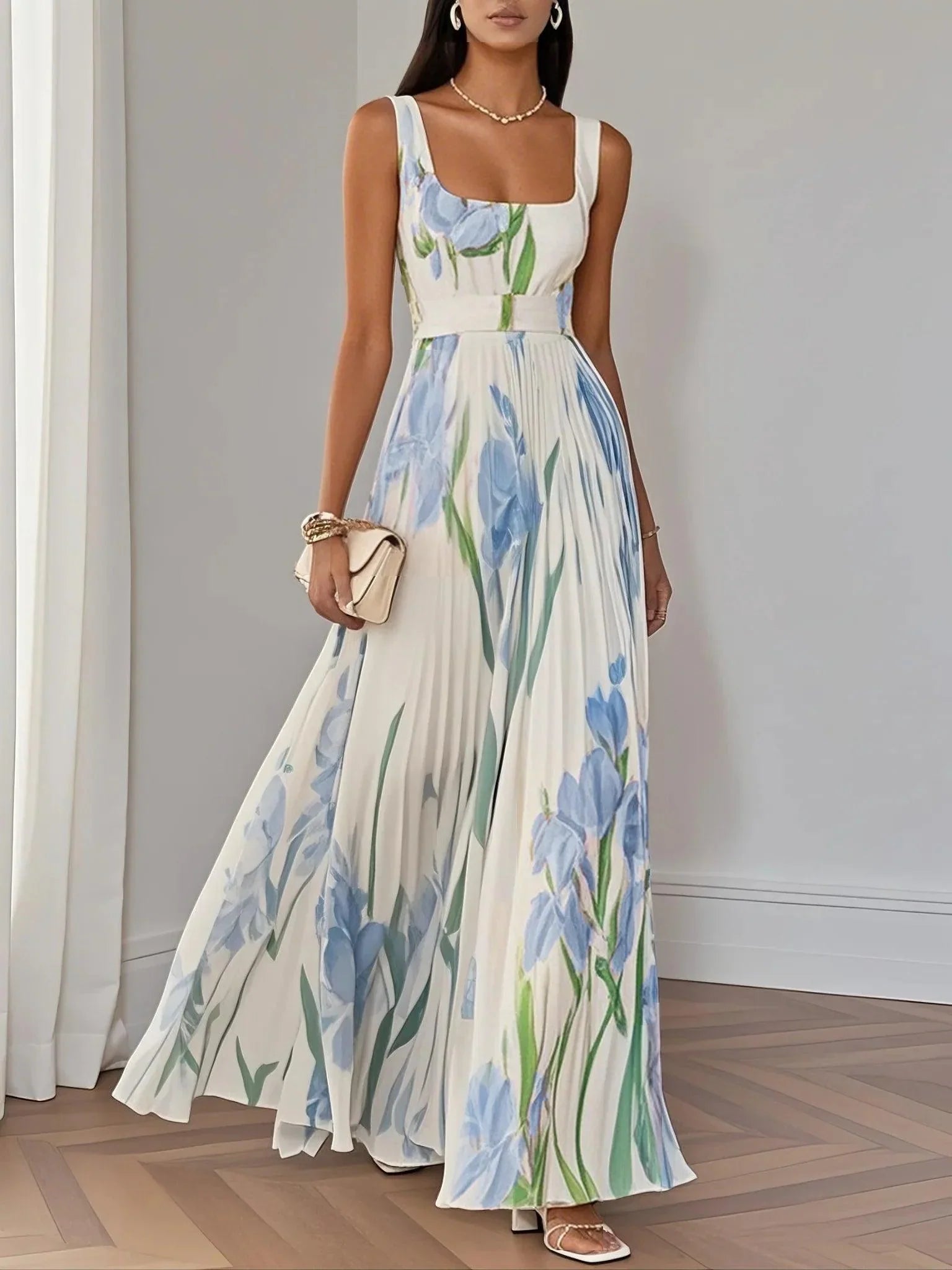 Elegant White Rocking Chiffon Maxi Dress