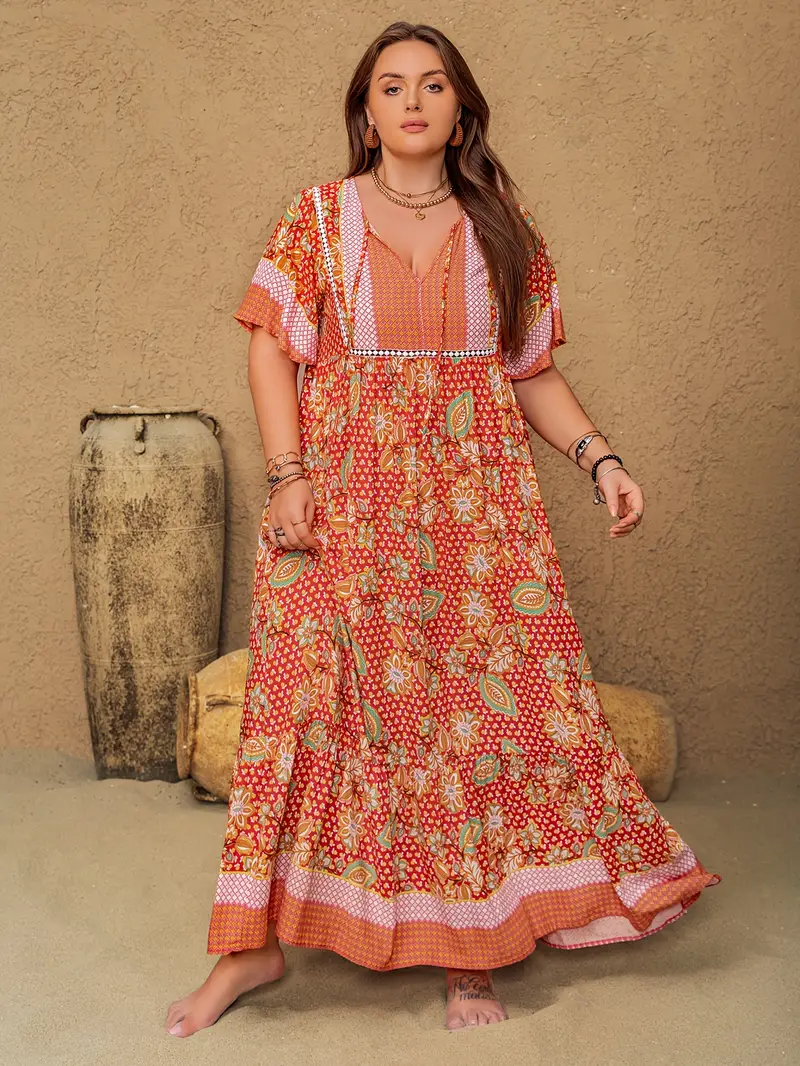 Boho Floral Maxi Dress – Flowy, Flattering Fit for Plus Size