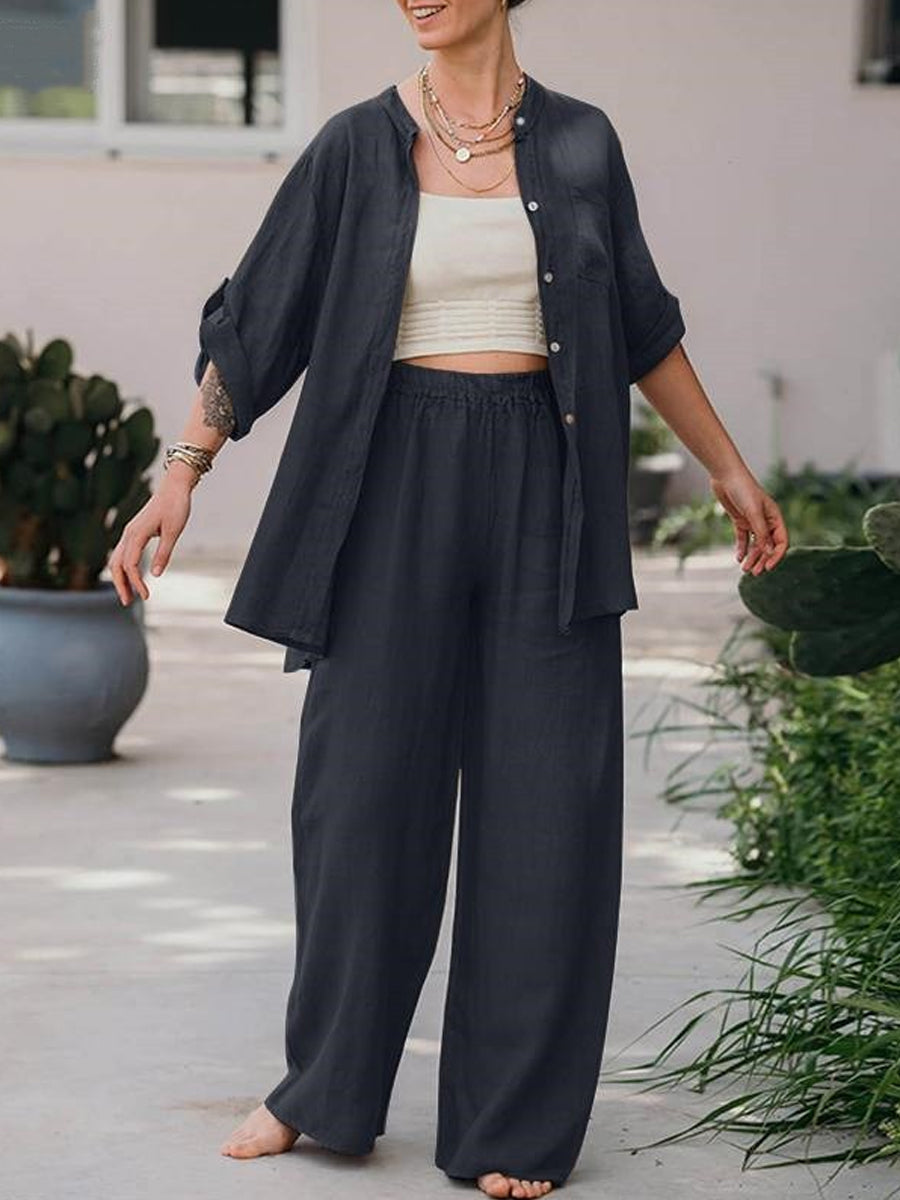 Two-piece set: Long-sleeve shirt and elegant pants