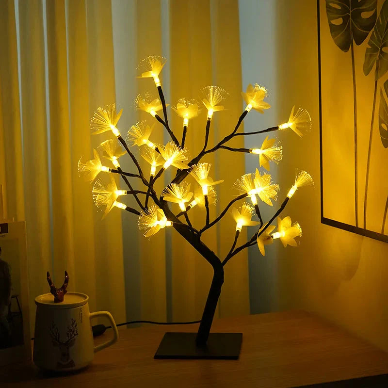 Elegant White Birch Fiber Optic Flower with LED Light for Enchanting Decorations