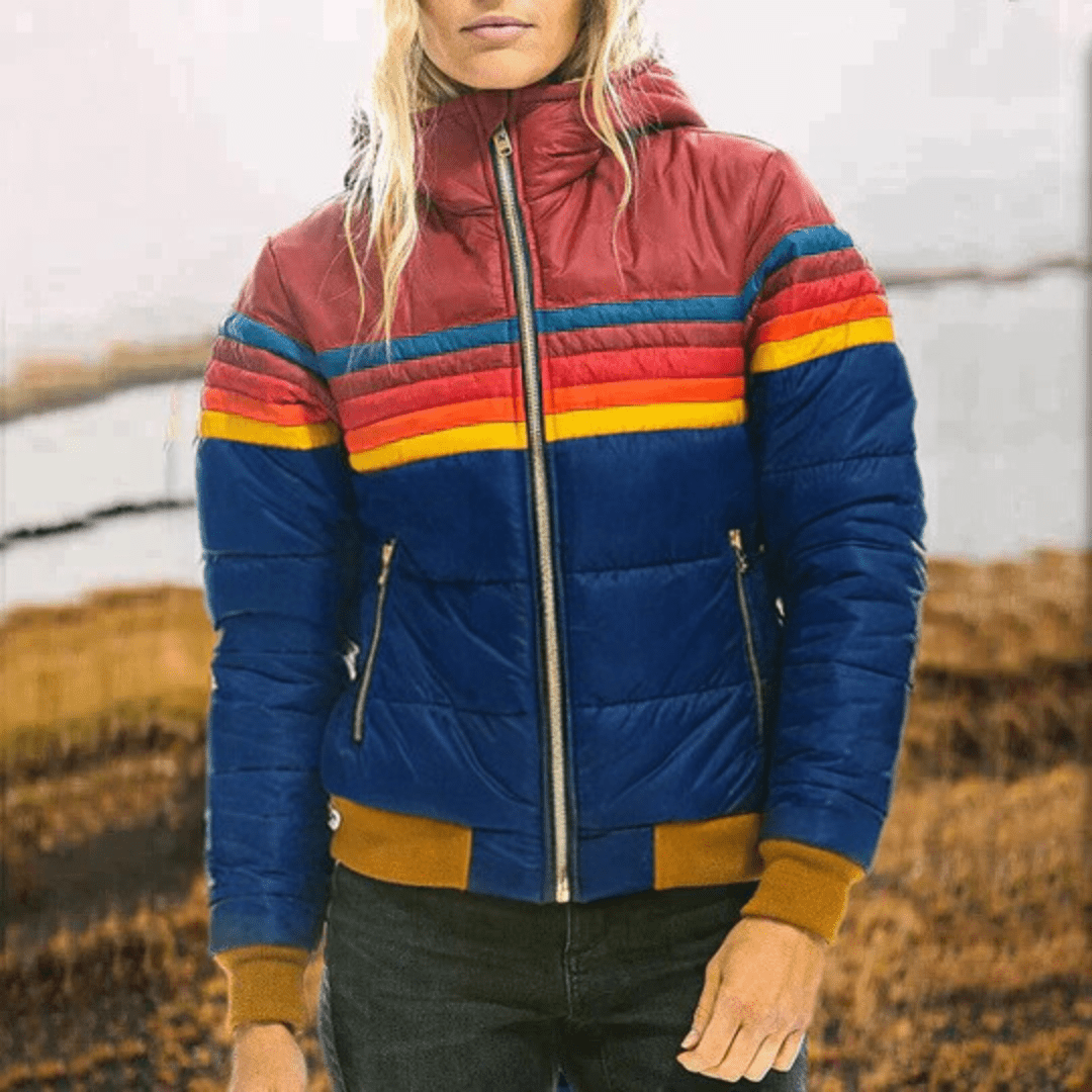 Daniela - Colorful thermal jacket with hood in rainbow design