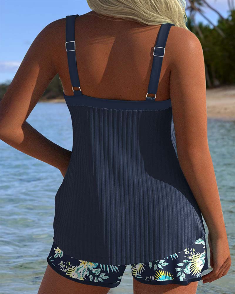 Striped Tankini Set | Two Piece Swimwear With Shorts