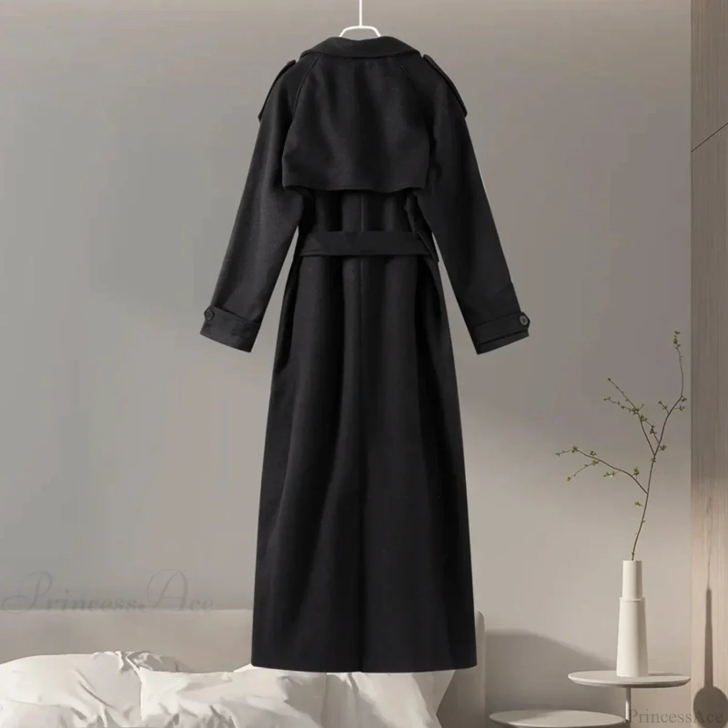 Double-breasted wool overcoat with belt for a stylish and warm look