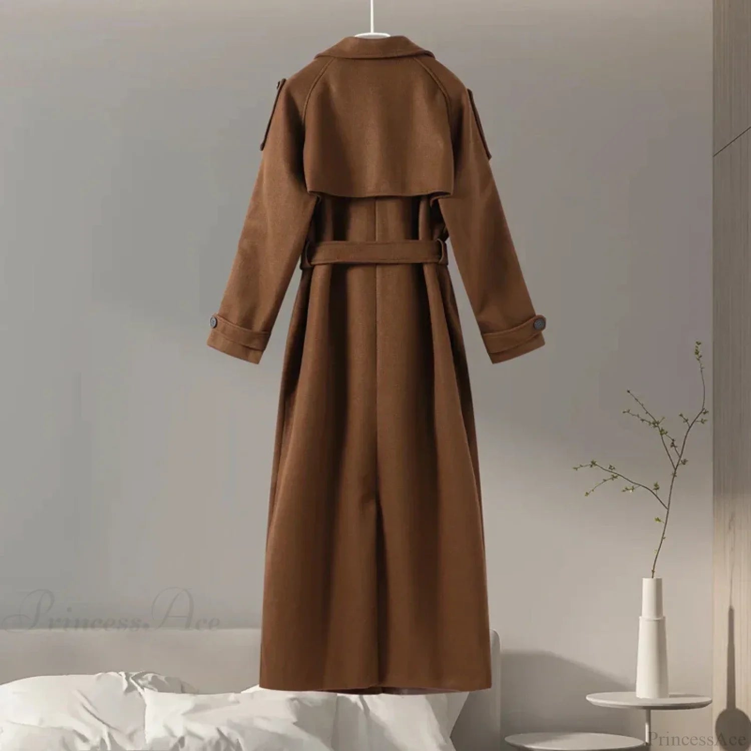 Double-breasted wool overcoat with belt for a stylish and warm look