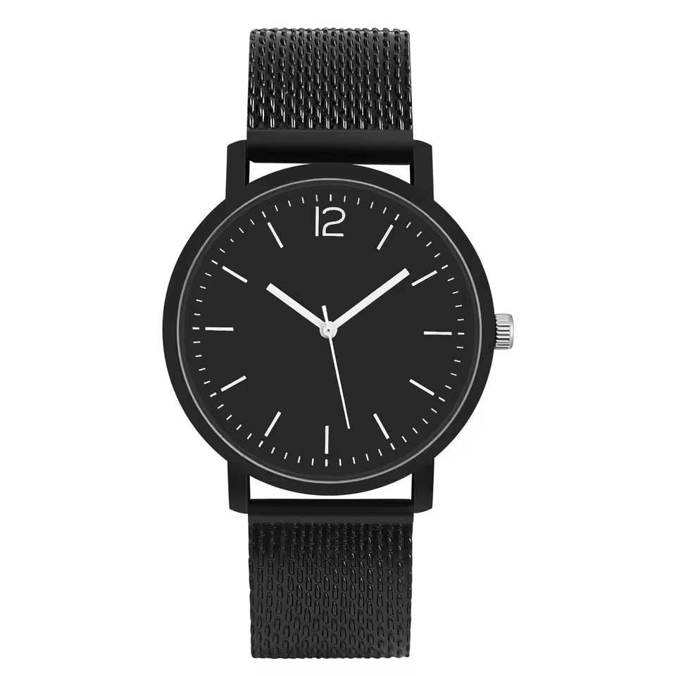 Sleek Black-Toned Quartz Watch Perfect for Couples