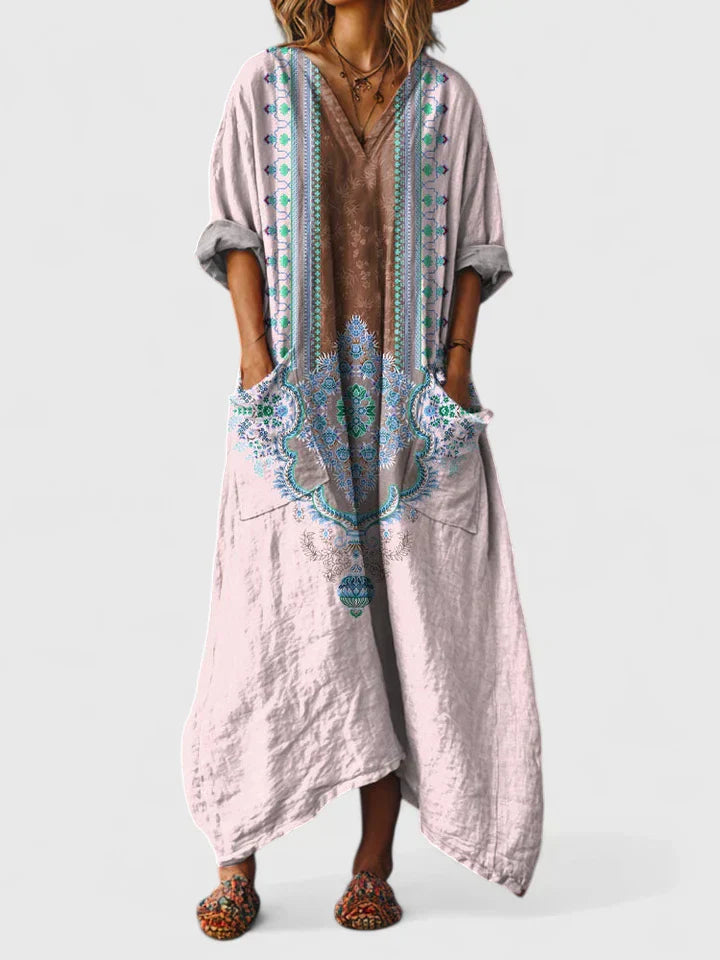 Solenna - Flowy Bohemian Printed Dress