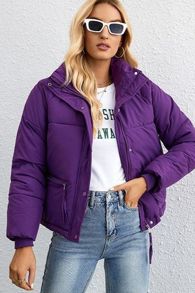 Short Puffer Coat with Stylish Stand Collar