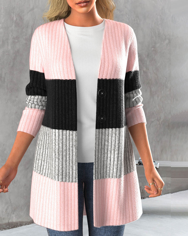 Women's Striped Button-Front Cardigan