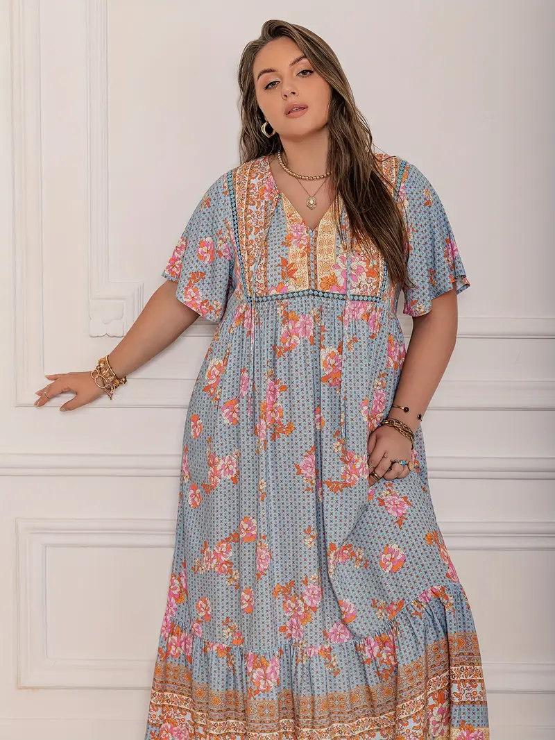 Boho Floral Maxi Dress for Plus Size – Flowy, Bohemian Style