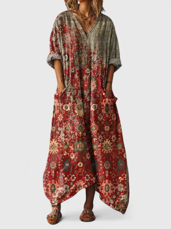 Solenna - Flowy Bohemian Printed Dress