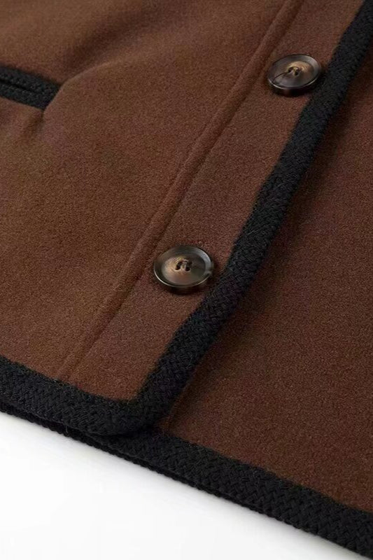 Casual Wool Blend Colorblock Coat for a Stylish and Cozy Look