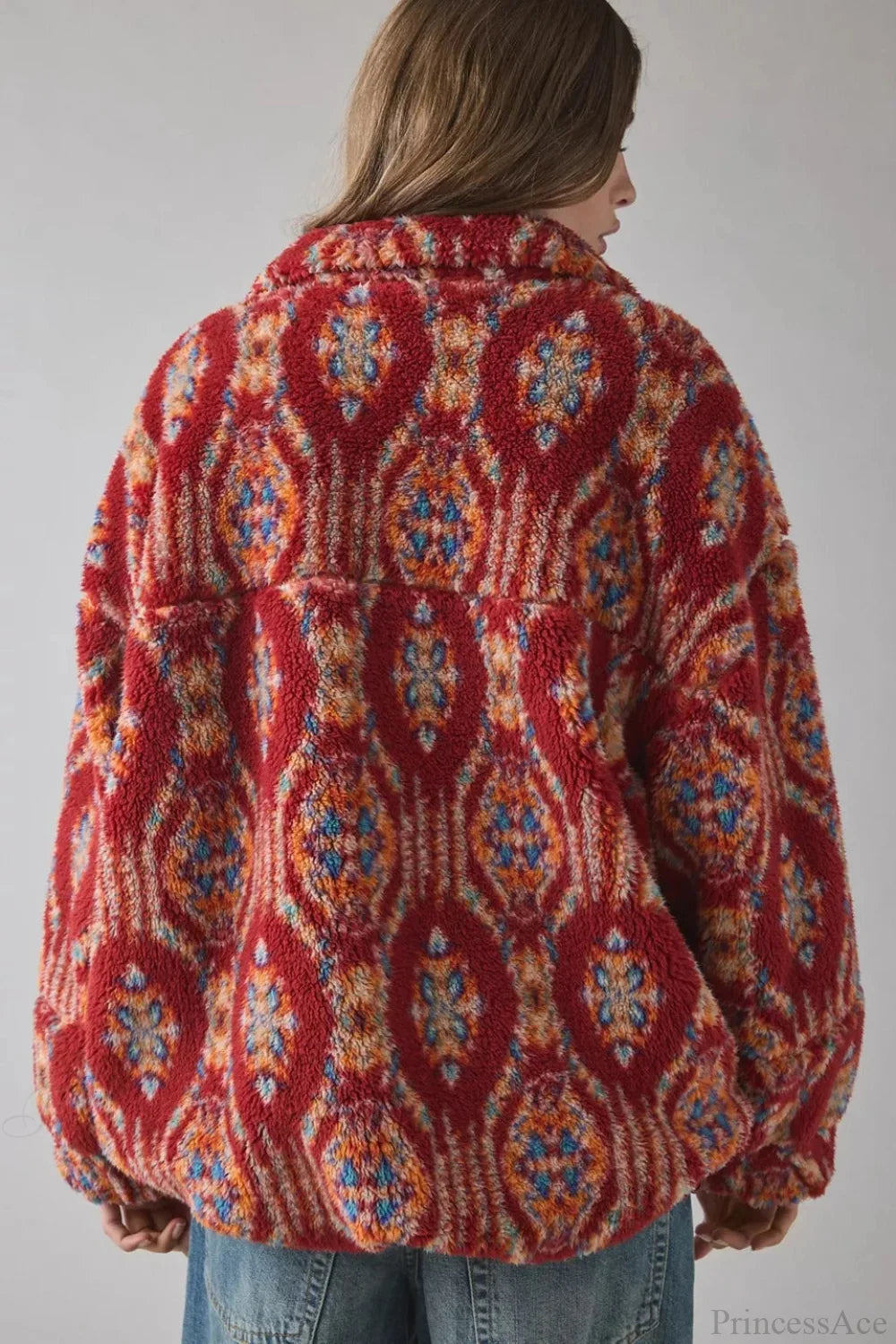 Ethnic Windbreaker with Stand Collar and Zipper