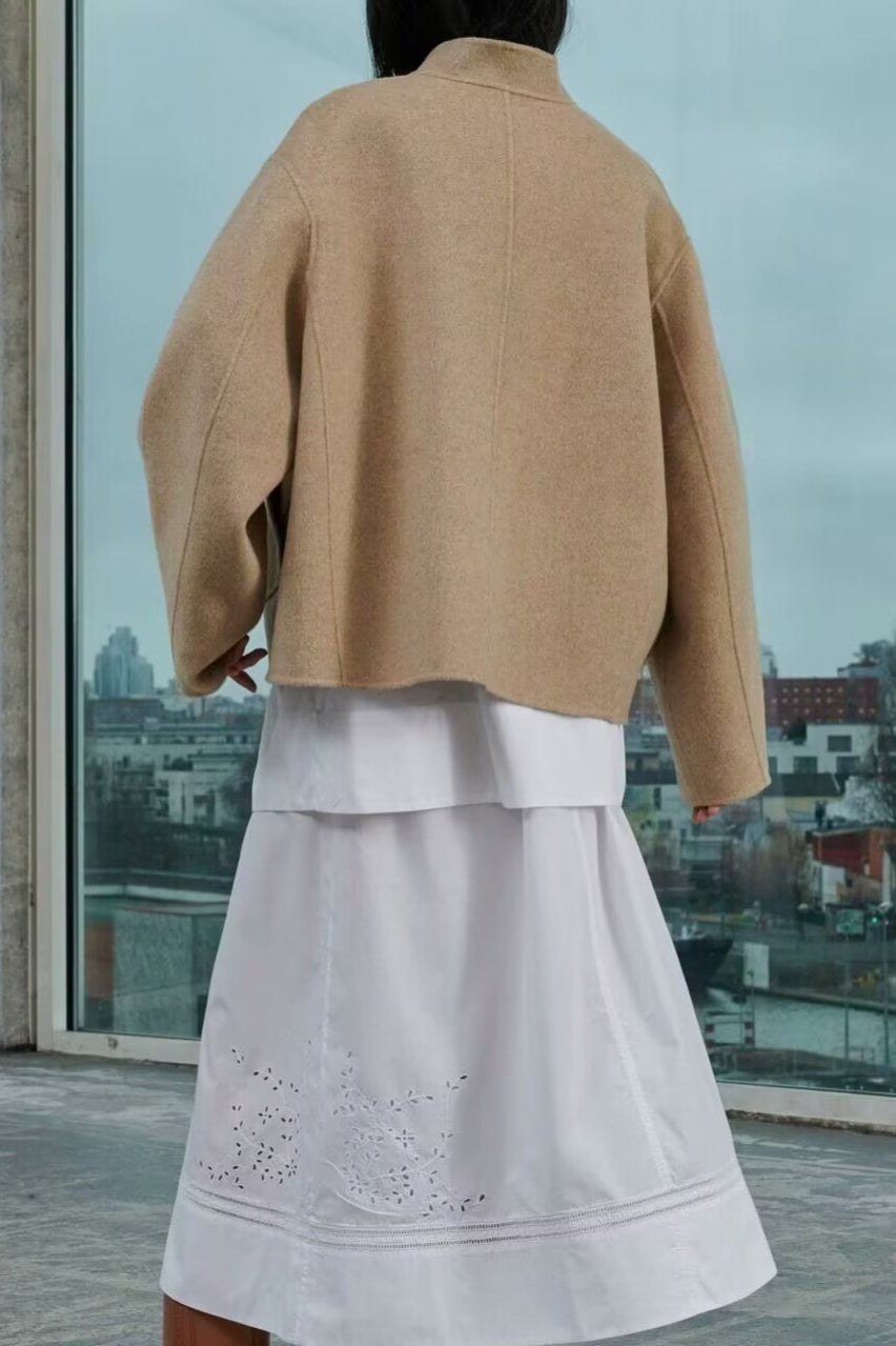 Elegant Short Wool Blouson with Stand-up Collar