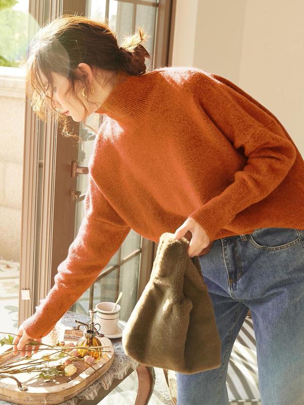 Women's High-Neck Loose-Knit Pullover Sweater