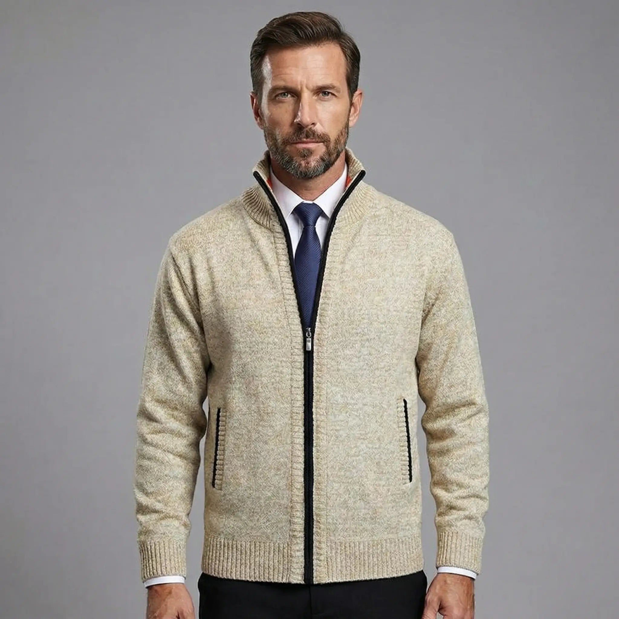 Owen | Solid Knit Cardigan with Stand Collar