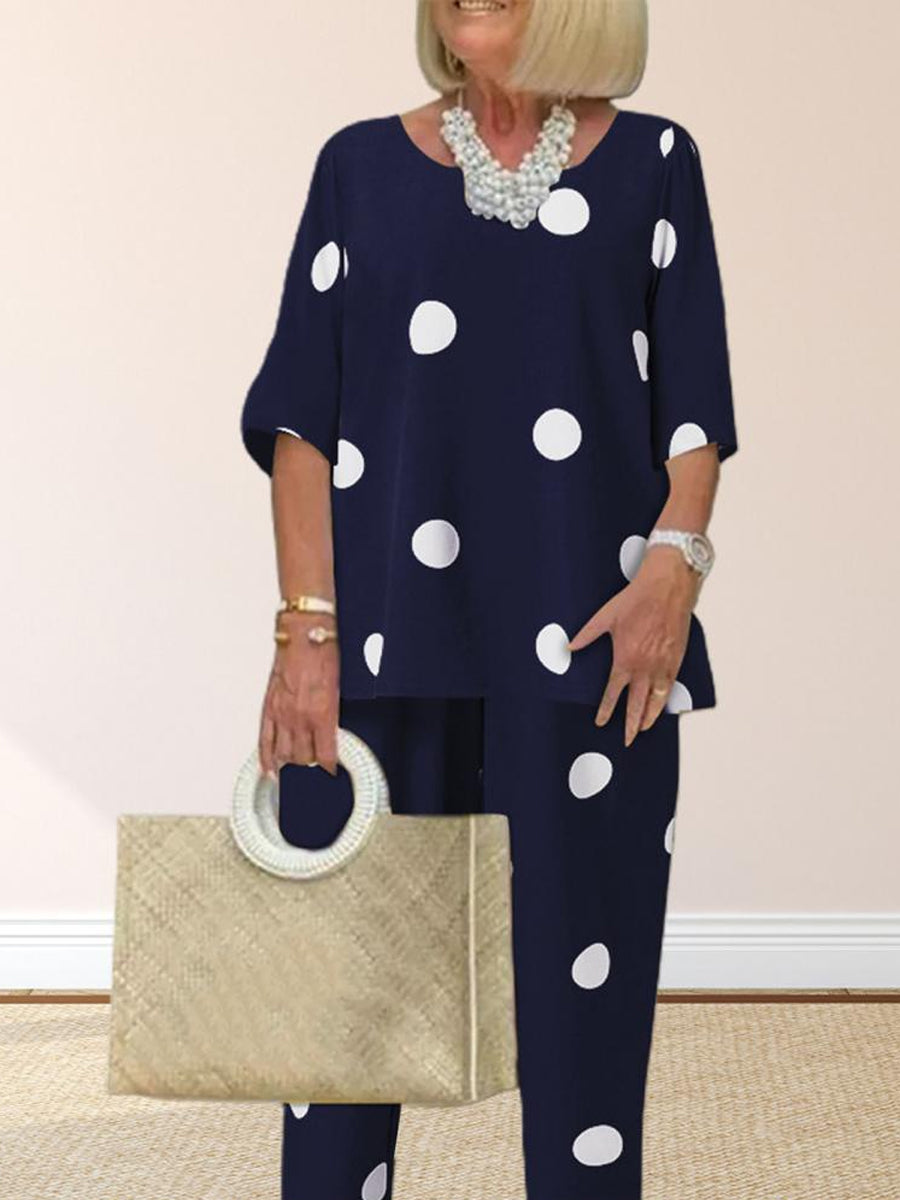 Casual polka dot two-piece set