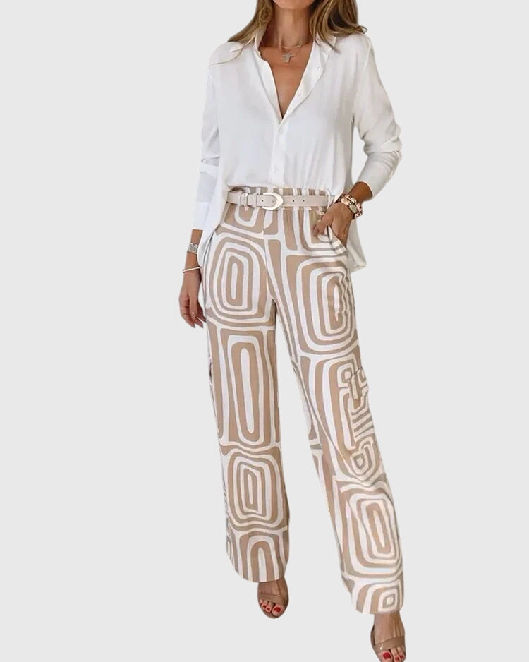 Chic Pants with Complimentary Blouse & Belt