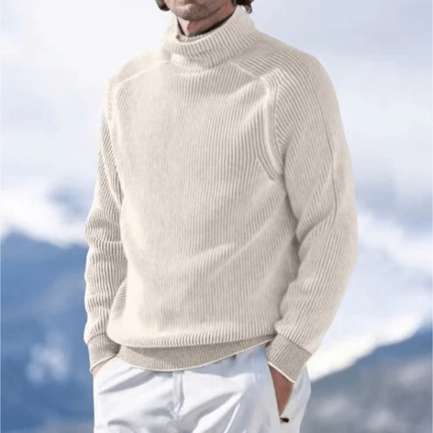 Fabian – Elegant ribbed wool sweater with cozy turtleneck