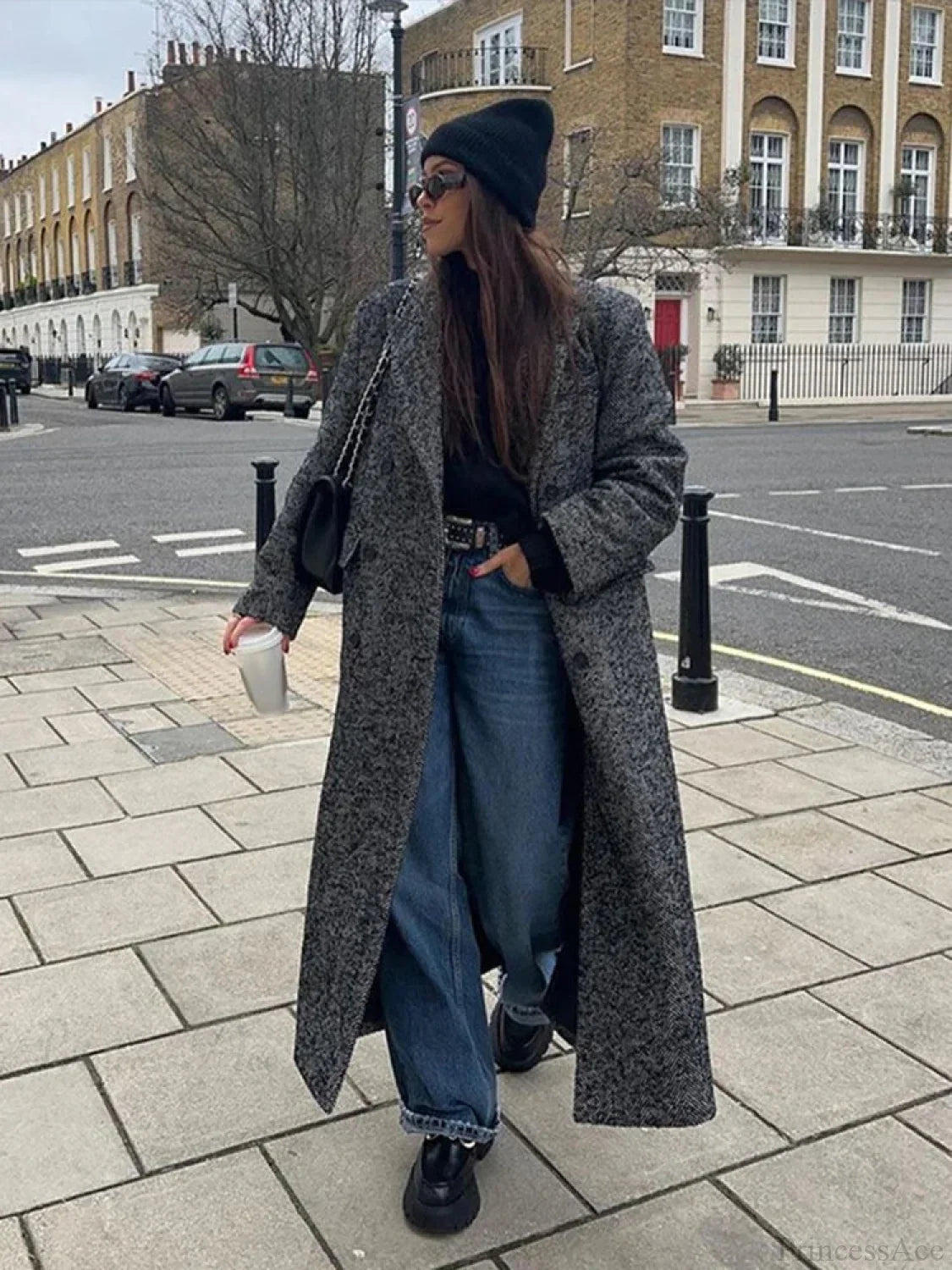 Oversized coat with laces and stylish patchwork