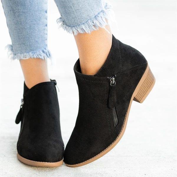 Women's Ankle Boots with Dual Zippers and a Chunky Low Heel