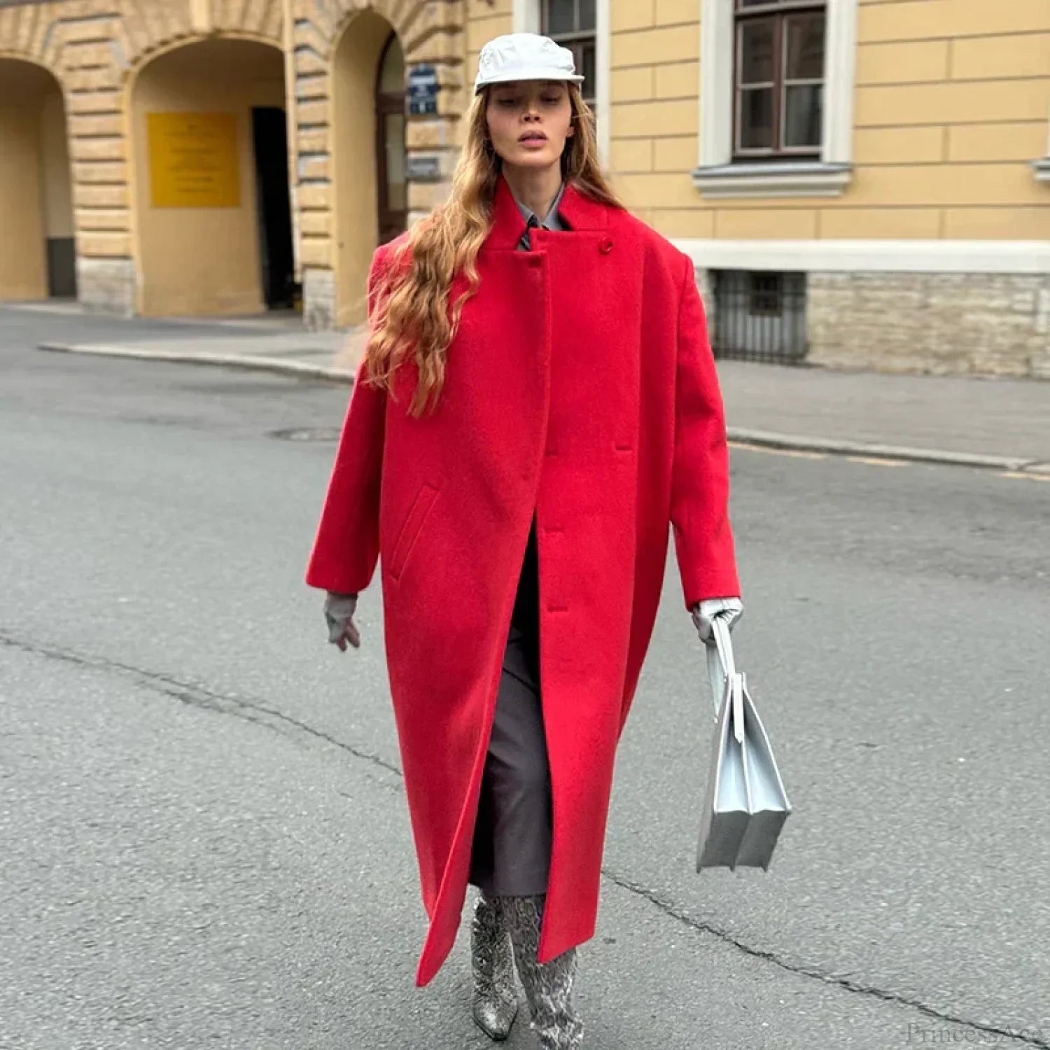 Men's Gray Casual Wool Coat with Turn-down Collar and Buttons