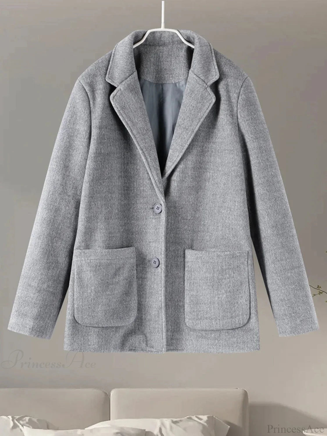 Men's Gray Casual Wool Coat with Turn-down Collar and Buttons