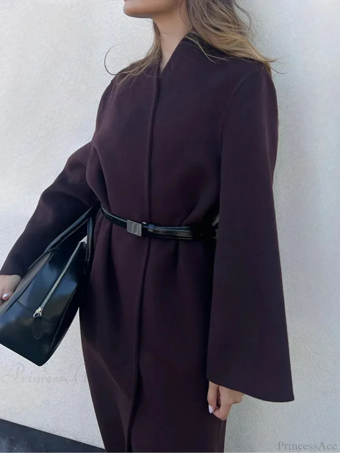 Gray Wool Coat with Elegant and Comfortable Turn-Down Collar