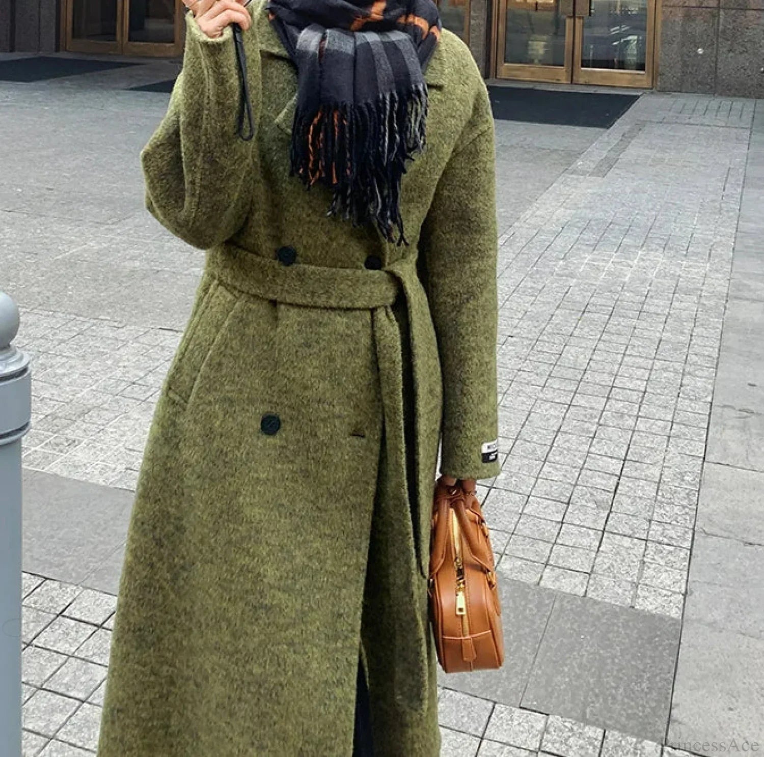Casual Green Wool Double-Breasted Lapel Overcoat for Elegant Comfort