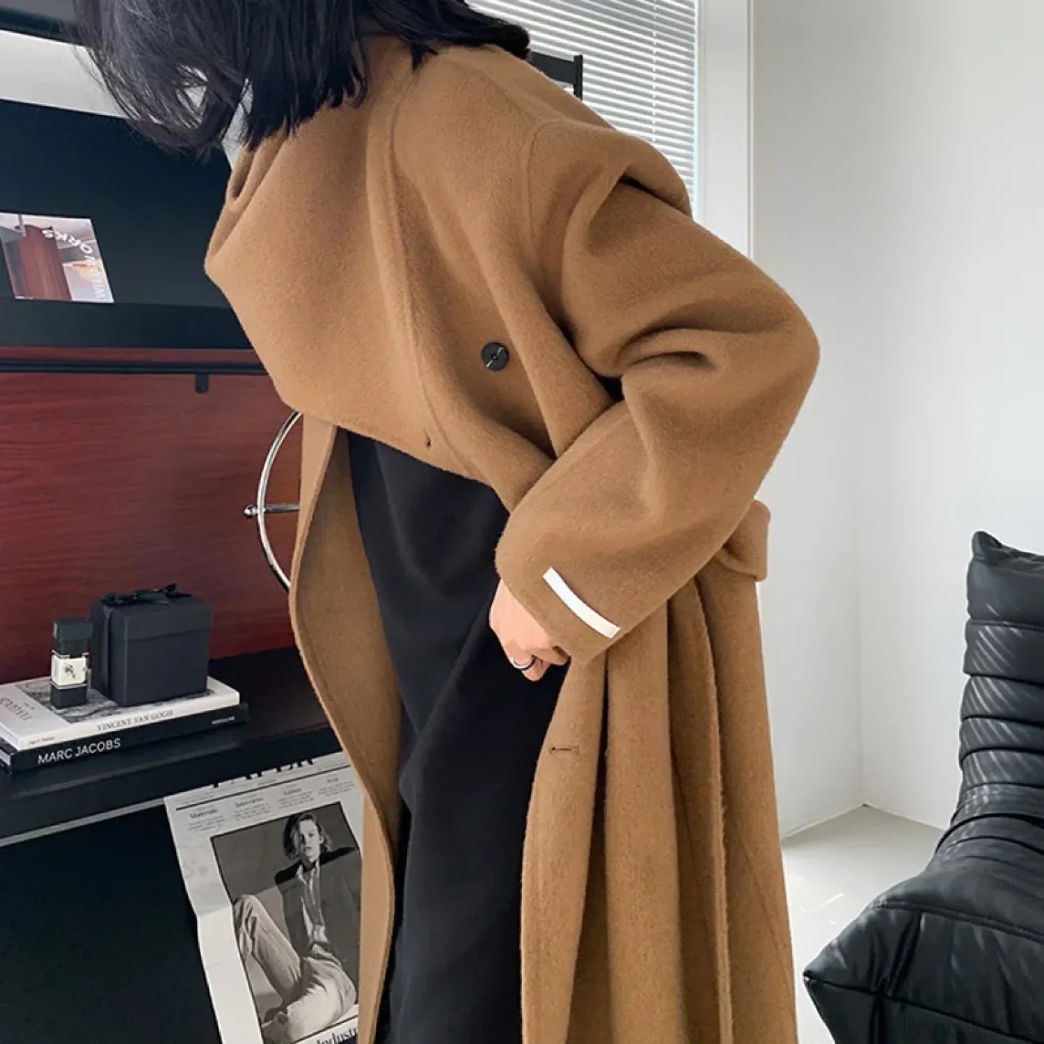 Luxury Heated Handmade Cashmere Wool Tie Long Coat