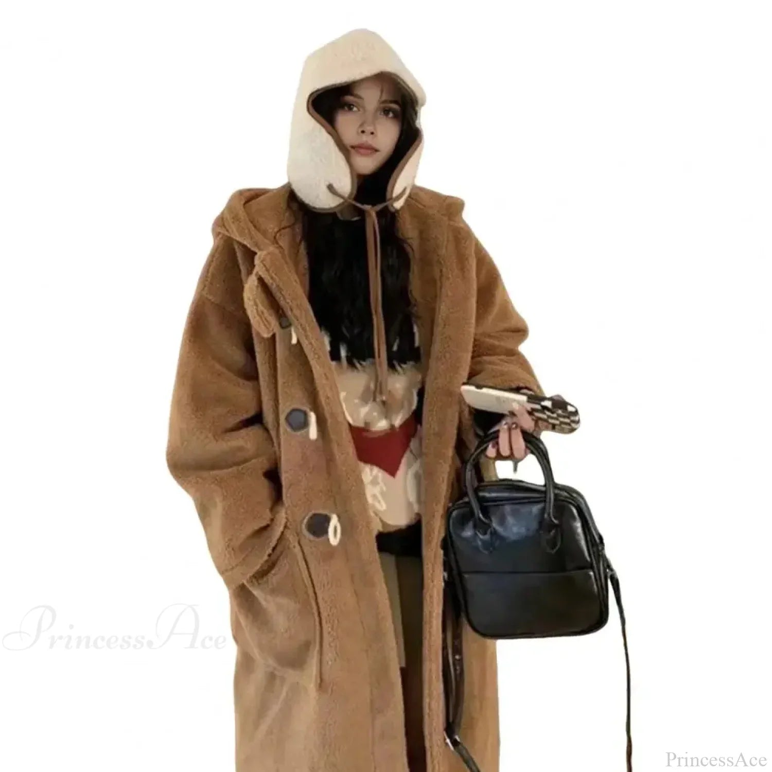 Casual Hooded Mid-Length Overcoat with Cozy Fleece Lining