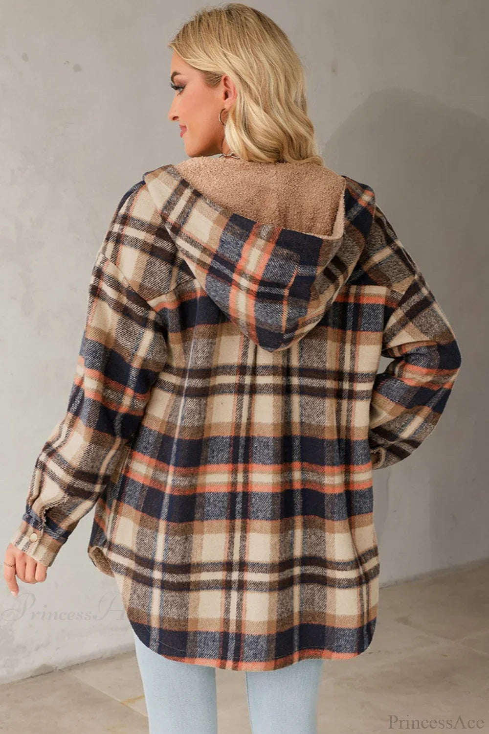 Casual Plaid Print Hooded Fleece-Lined Long Sleeve Coat for Cozy Winter Style