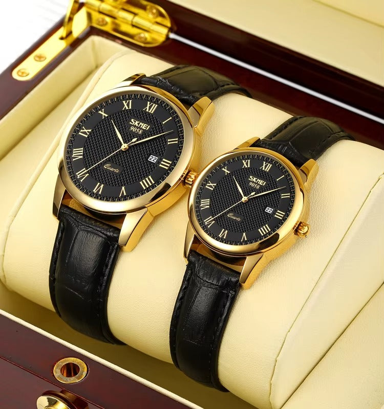 Couple's Watch Set Made of Elegant Leather – Stylish Connection in Timeless Beauty