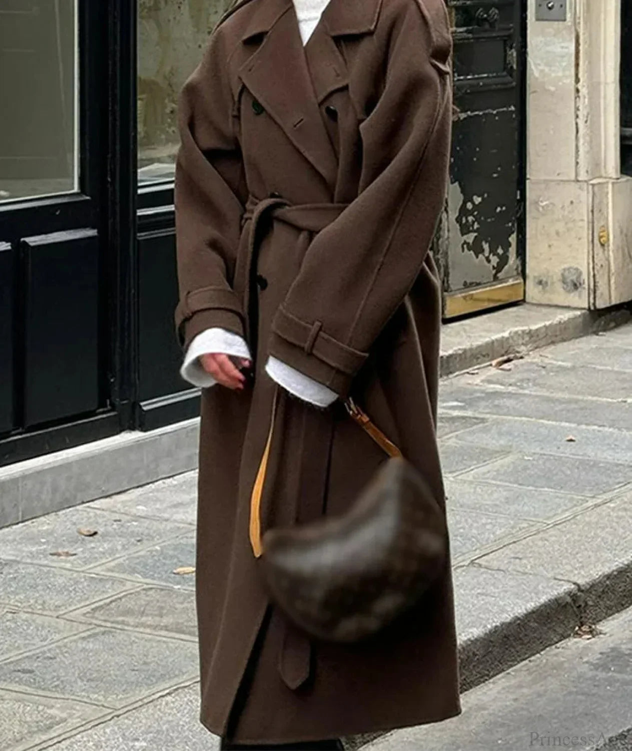 Lamb Wool Patchwork Leather Belted Overcoat for Warm and Stylish Comfort