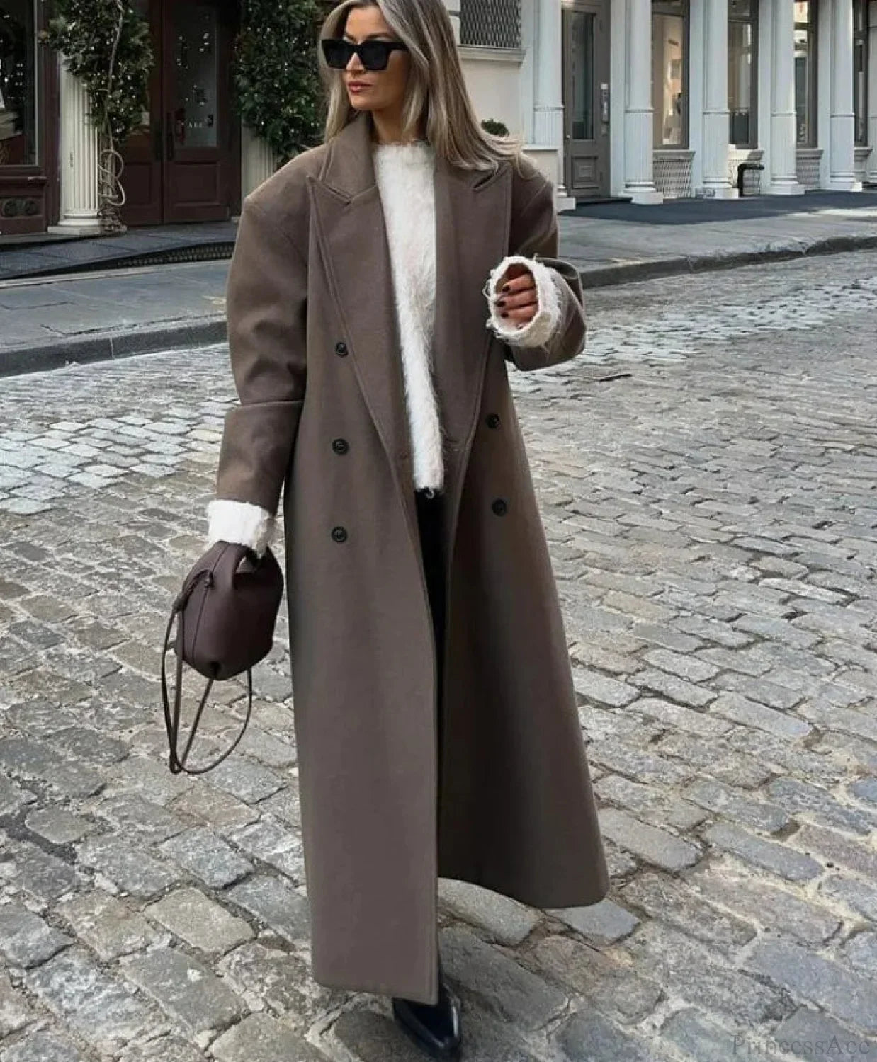 Wool Coat with Lapel, Double Cut, and Quilted Shoulders