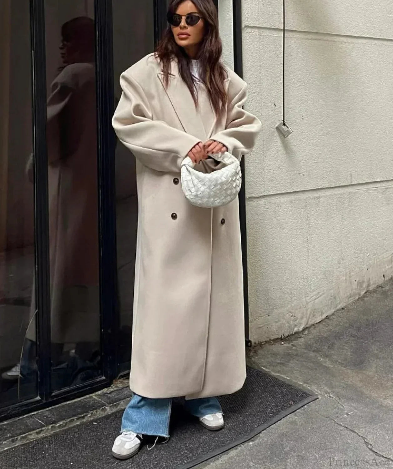 Wool Coat with Lapel, Double Cut, and Quilted Shoulders