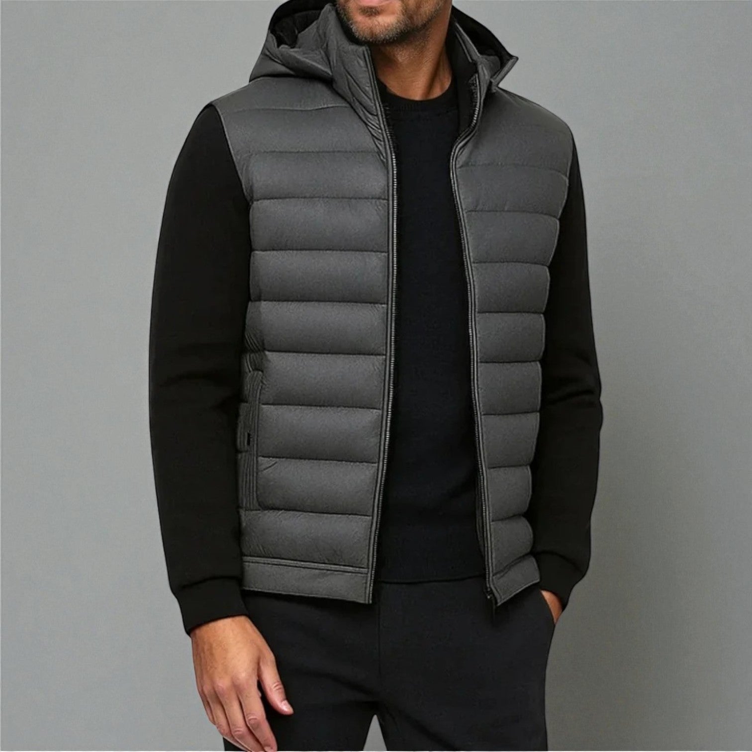 Luca – Stylish hooded jacket with zipper and fashionable quilted front
