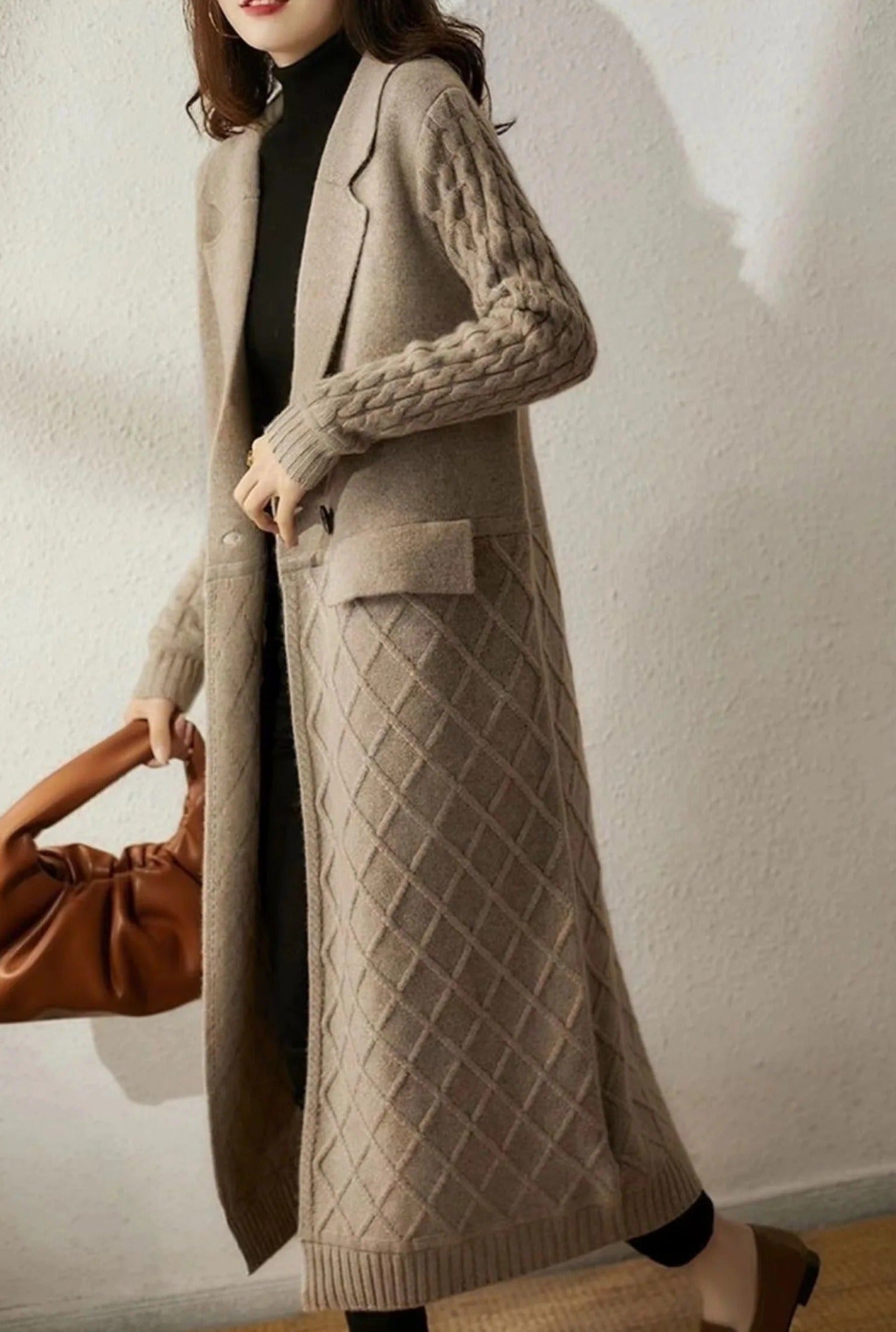 Cozy Women's Cable-Knit Sleeve Cardigan Coat