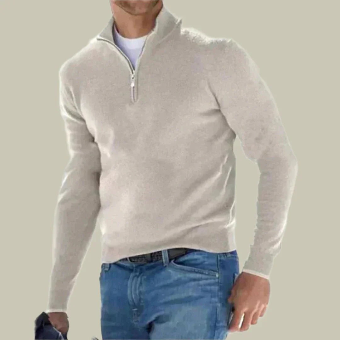 Malte - Elegant classic polo sweater with practical zipper