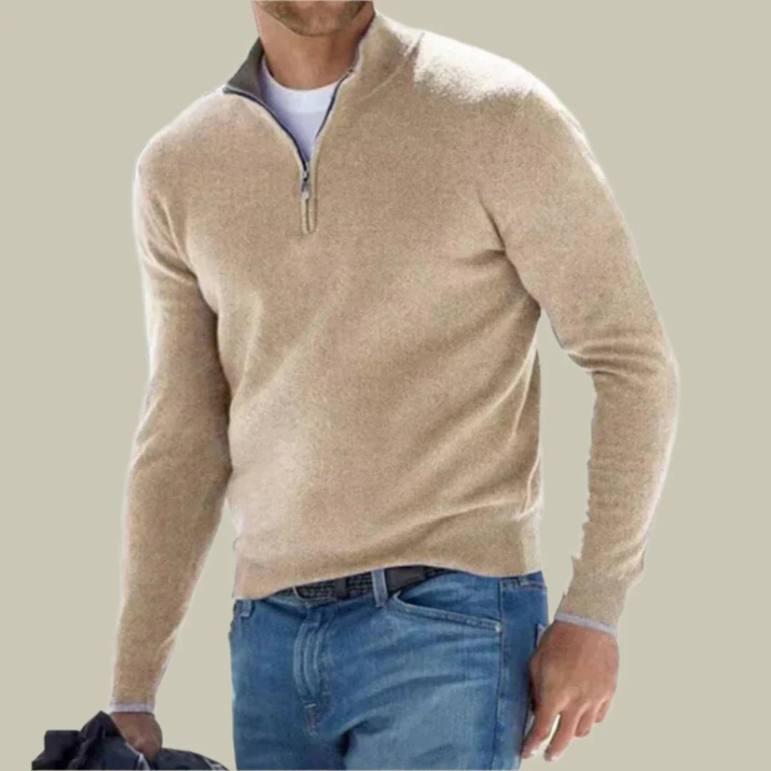 Malte - Elegant classic polo sweater with practical zipper