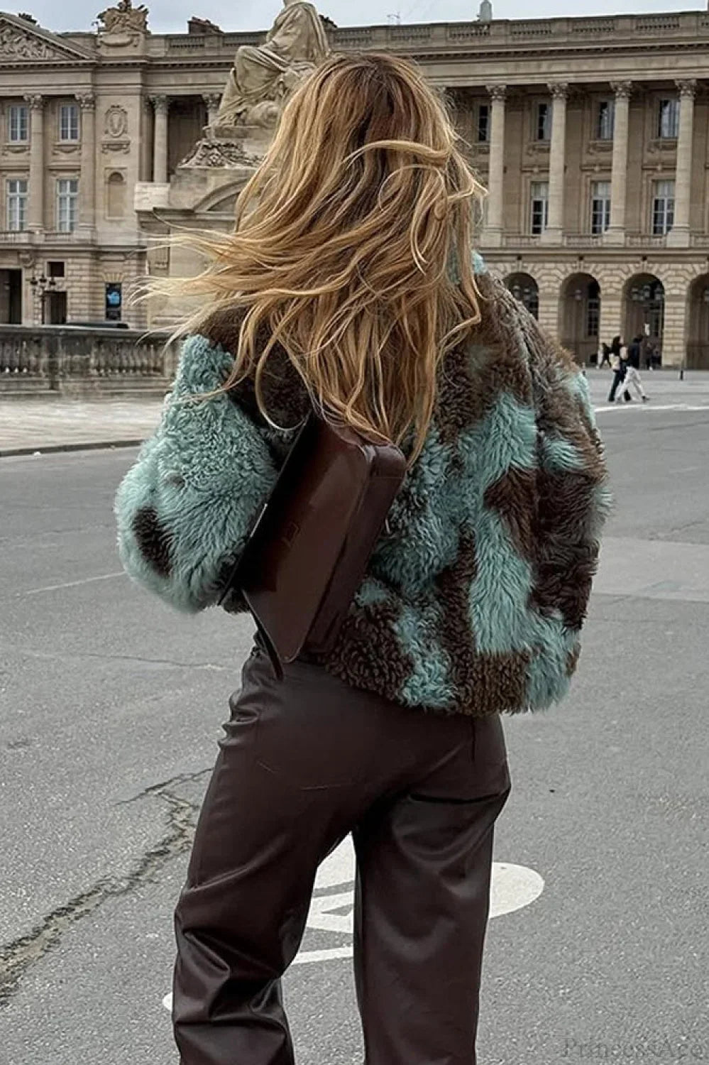 Stylish Multicolor Printed Long Sleeve Cropped Faux Fur Coat for a Trendy Look