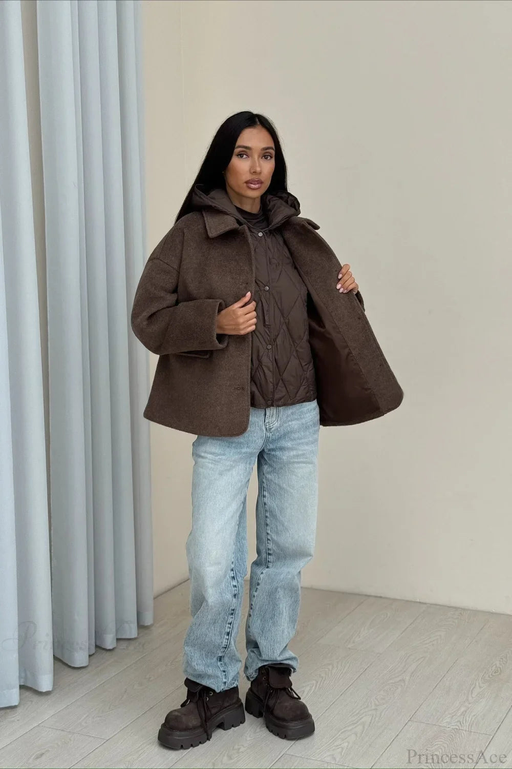 Casual V-Neck Wool Blend Coat for an Elegant and Comfortable Style